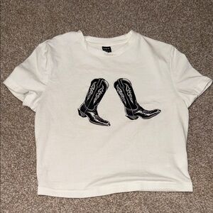 SHEIN White T-Shirt with Black Boot Print